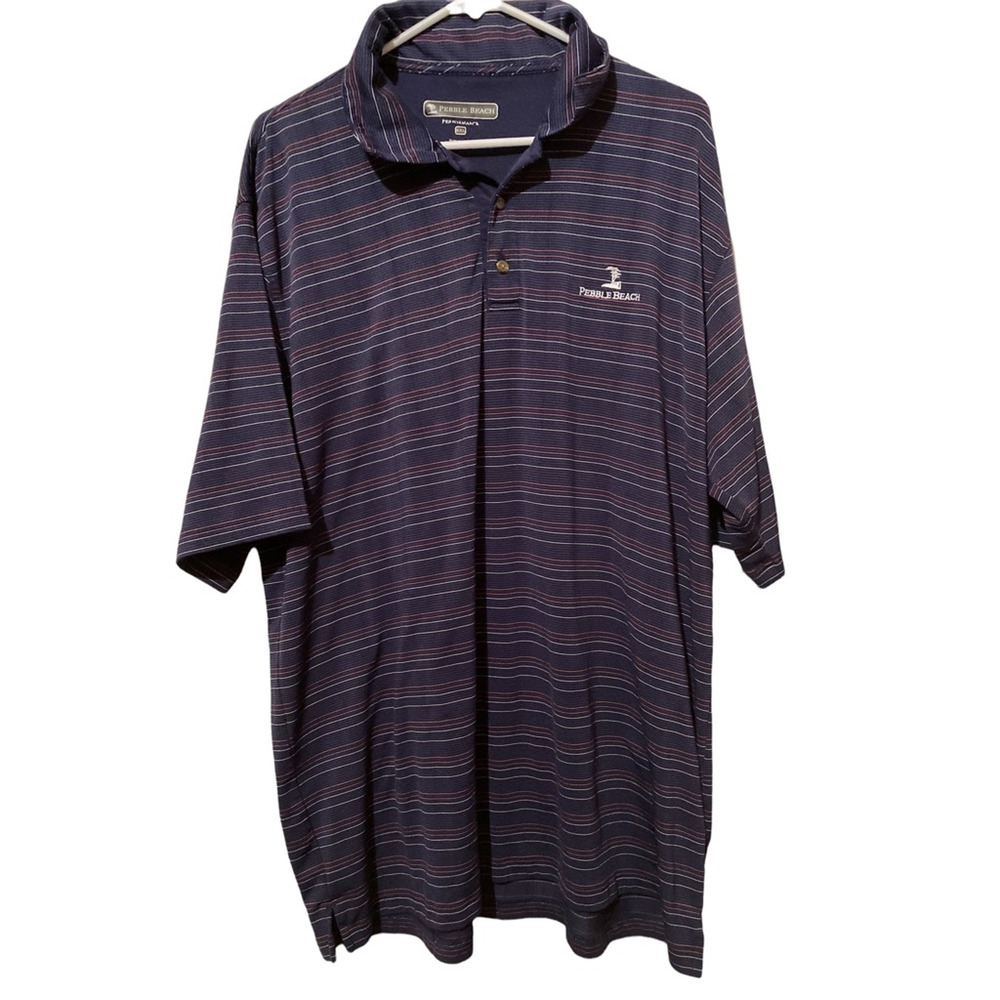 Pebble Beach Mens Golf Polo Shirt Navy Red Striped Short Sleeve Stretch XXL